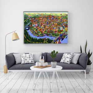 Pančevo - uramljen print na platnu 100x140 cm, Uzbudljivi gradovi, Vuk Vučković