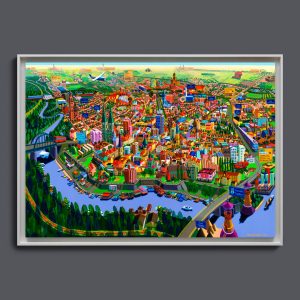 Pančevo - print na platnu - beli, drveni ram